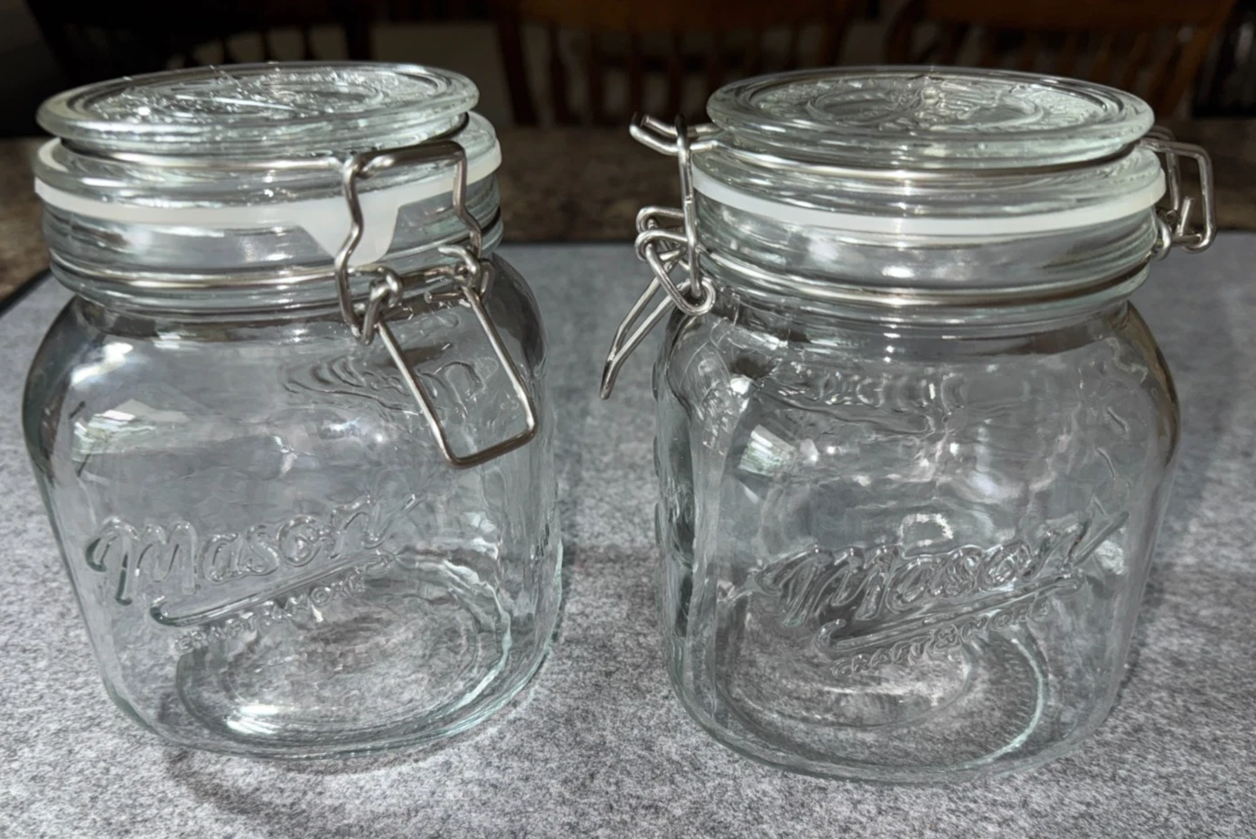 Mason Glass Storage Jars Craft Clamp Lids Airtight Canisters Set of 2