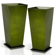 Garden 25" Large Metal Glazed Planter Set of 2, Luxurious Glossy Finish Green...
