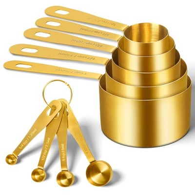 Gold Measuring Cups and Spoons, Set of 9, Including 4 Measuring Spoons, 5 Mea...