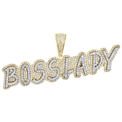 10K Gelbgold runder Diamant 3D Statement Boss Lady Anhänger 0,95'' Charm 1,50 ct
