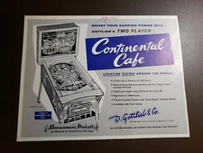 1957 Gottlieb CONTINENTAL CAFE (Woodrail) Original Pinball Flyer