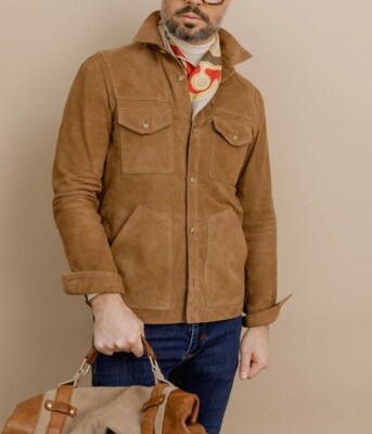 Mens Brown Leather Field Jacket Pure Suede Custom Made Size S M L XL 2XL 3XL
