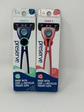 Lot of 2-PRESERVE SHAVE 5 RAZOR Pink & BLUE - Handles w/5 Blade Cartridge NEW
