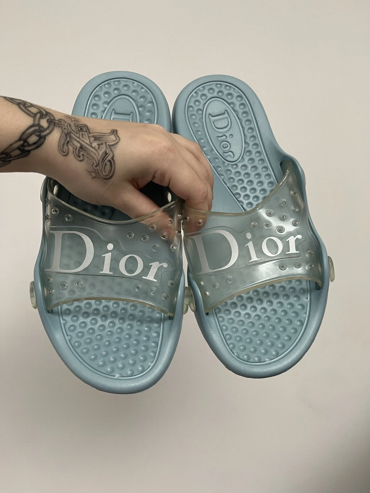 Sandales tongs vintage Dior bleu caoutchouc sliders chaussures logo deadstock