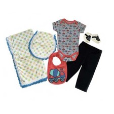 Handgefertigte Babydecke, Spucktuch, Strampler, Lätzchen, Hose, Socken, LKW/Neugeborene