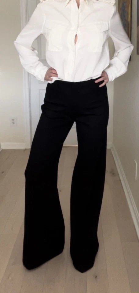 Pantalones de lana negros Ralph Lauren Black Label para mujer pierna ancha talla 4