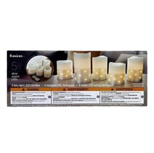 Fusion Flameless LED Candles with Silver Fairy Lights 5Pk Real Wax Battery Power