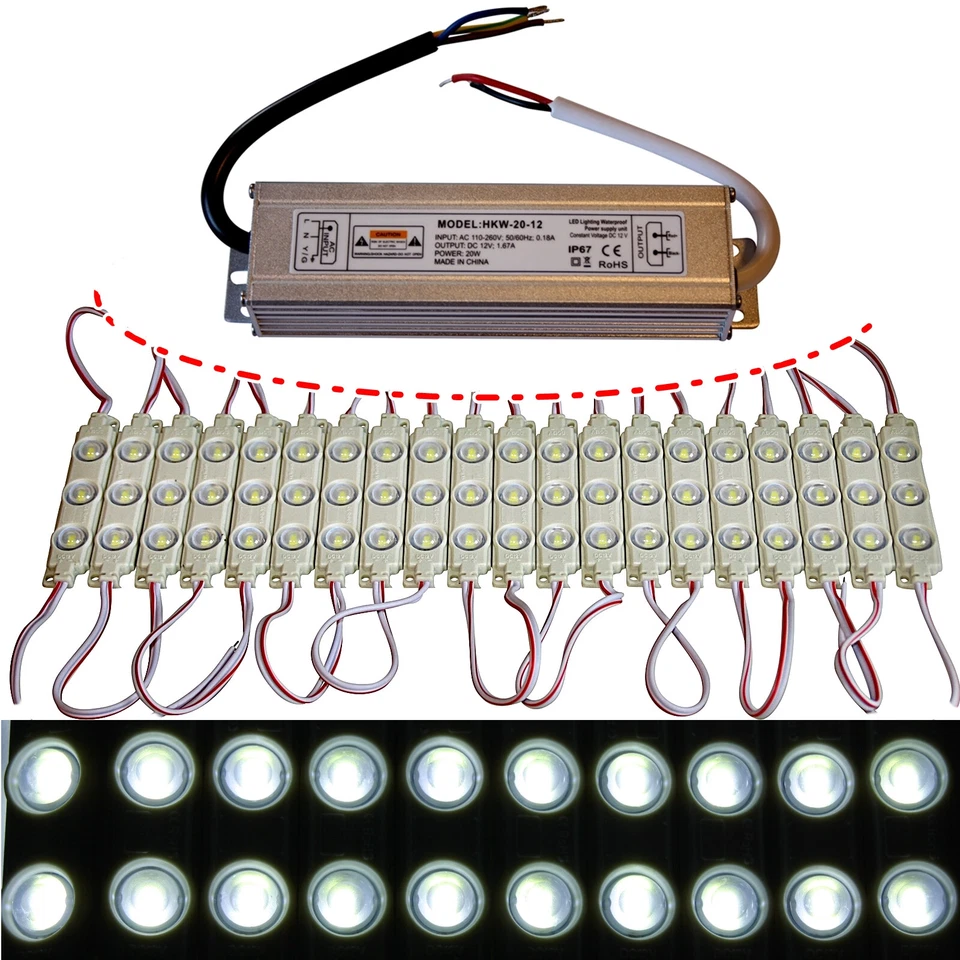 LED-MAFIA LED Module + Netzteil - kaltweiß 10000K - 12V - 3x 5730 SMD Chip Injektion Licht