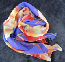 Vtg Cejon Floral Flower Print Sheer Polyester Long Scarf Made in Italy 14" x 62"