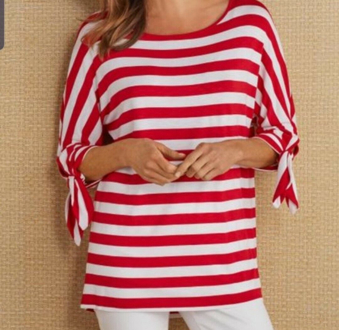 Soft Surroundings Adrift red&white striped tie sl… - image 1