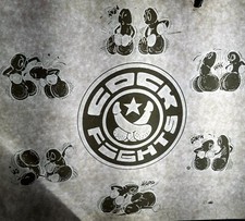 RARE VINTAGE IRON-ON HEAT TRANSFER "Cock Fights."