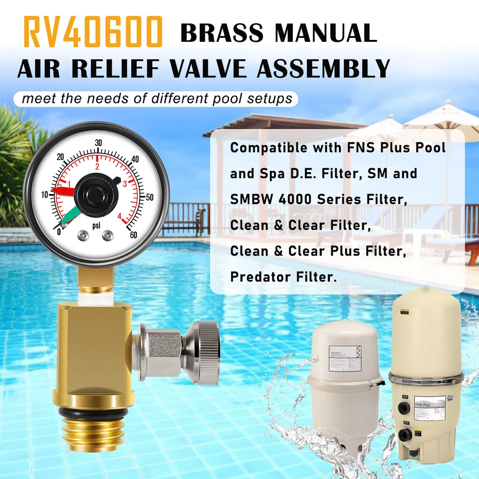 RV40600 98209800 Brass Manual Air Relief Valve Assembly for FNS Pool Filter - Image 2 of 4