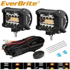 EverBrite 2PCS 4 Inch 60W Led Pods Off Road Light Pods White Amber Strobe 6 Mode