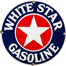 VINTAGE WHITE STAR GASOLINE PORCELAIN SIGN GAS STATION PUMP PLATE MOTOR OIL
