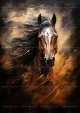 WILD HORSE ART PRINT, Stallion Animal Wall Decor, Fantasy Mustang Poster F483