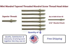 Mini Mandrel Tapered Threaded Mandrel Screw Thread Head Arbor 3/32" 6pcs