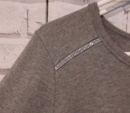 Torrid Women's Size 1 Sweatshirt Gray Rhinestone Bling Long Sleeve Stretch Fit - Picture 3 of 7