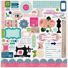 Carta Bella, Sew Lovely, Sewing, Elements Cardstock Stickers, Die-Cuts, Flowers