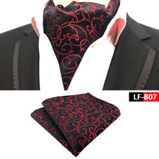 Cravatta uomo classica Ascot cravatta seta floreale nera rossa sciarpa cravatta fazzoletto set