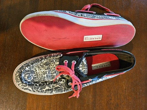 Sperry Top Sider Black Gray Floral Sequin Boat Shoes Loafers Casual Womens 8 1/2 - Picture 9 of 9
