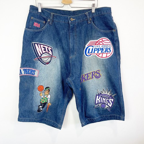 Vintage 90s Y2K NBA Unk Denim Shorts Embroidered Patch Jean Shorts Sz 40