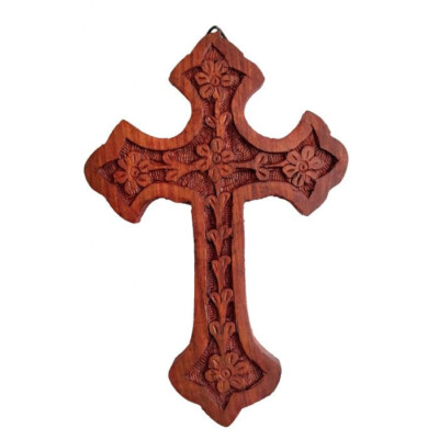 Handmade Greek Orthodox Wood Carved Wall Cross Christ Crucifix Athos 64