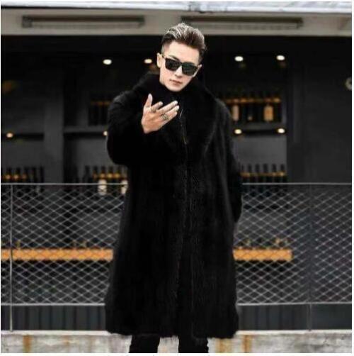 Men's Winter Thicken Faux Fur Coat Mid Length Trench Coat