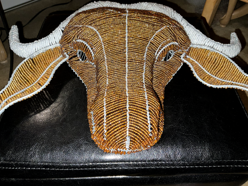 African Bead and Wire Hanging { Buffalo Head } Hand Crafted eBay