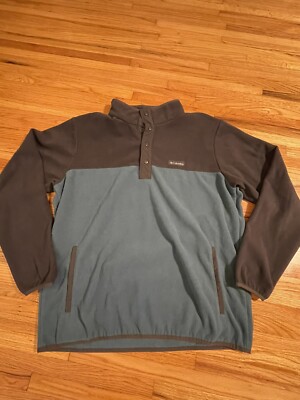 Columbia Sweatshirt Mens L Blue Gray Fleece Button Up Mock Neck Pockets Outdoors