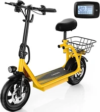 Electric Scooter 1200W Peak 48V 10.4Ah with Seat, 20mph 30 Mile Range