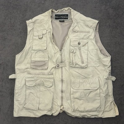 Vintage Field & Stream Fishing Vest Men XL Multi Pocket Outdoor Utility Beige