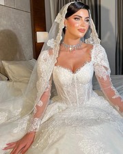 Custom Lace Wedding Dresses Sweetheart Bridal Gowns A Line Long Sleeve Princess