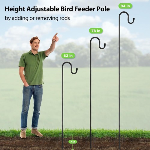 Shepherds Hooks, 94" Bird Feeder Pole for Outdoor, 4/5” Thick 94", Black - Picture 4 of 8