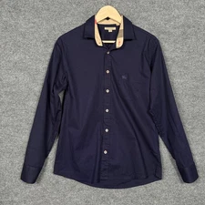 Burberry Brit Mens Size Medium Shirt Navy Cotton Blend Button Up Roll Tab Sleeve