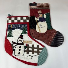 Lot Of 2 Vintage Christmas Stockings Snowmen Red Decor Nostalgic 1602