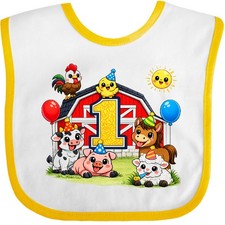 Inktastic Farm 1st Birthday Barnyard Baby Bib First Animals Cute Red Year Old