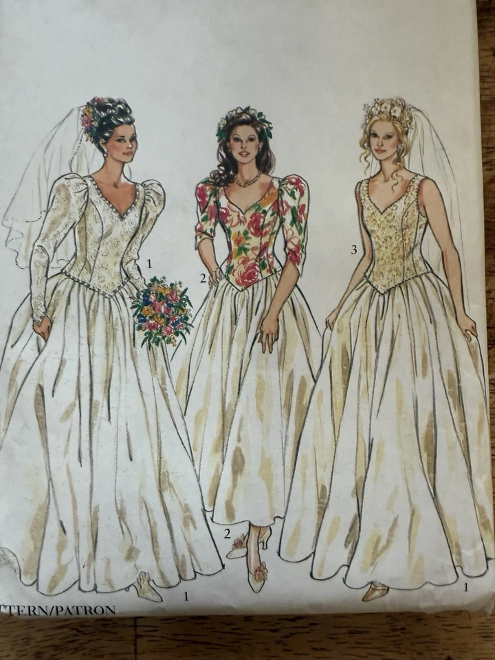 Vintage New Look Pattern Wedding Dress Puff Sleeve Princess Cut #6209 UNCUT 8-18 - Image 2 of 4