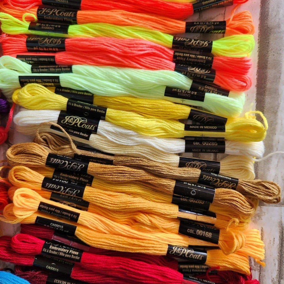 91x J. P. Coats Floss Skeins Lot Mixed Colors Solid Florescent Variegated - Image 4 of 4
