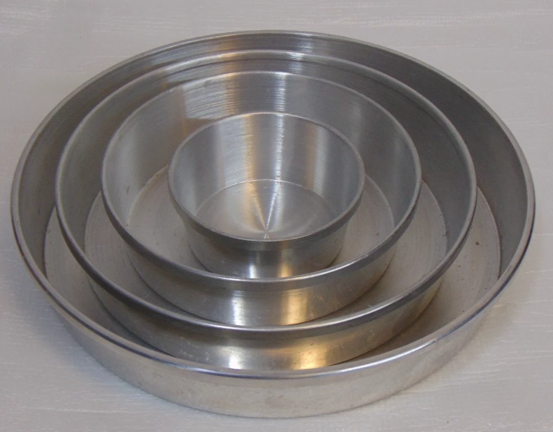 Wedding Cake Pan Set Vintage Mirro 4 Tier Aluminum Birthdays 9" 7.5" 6.5" 3.5"