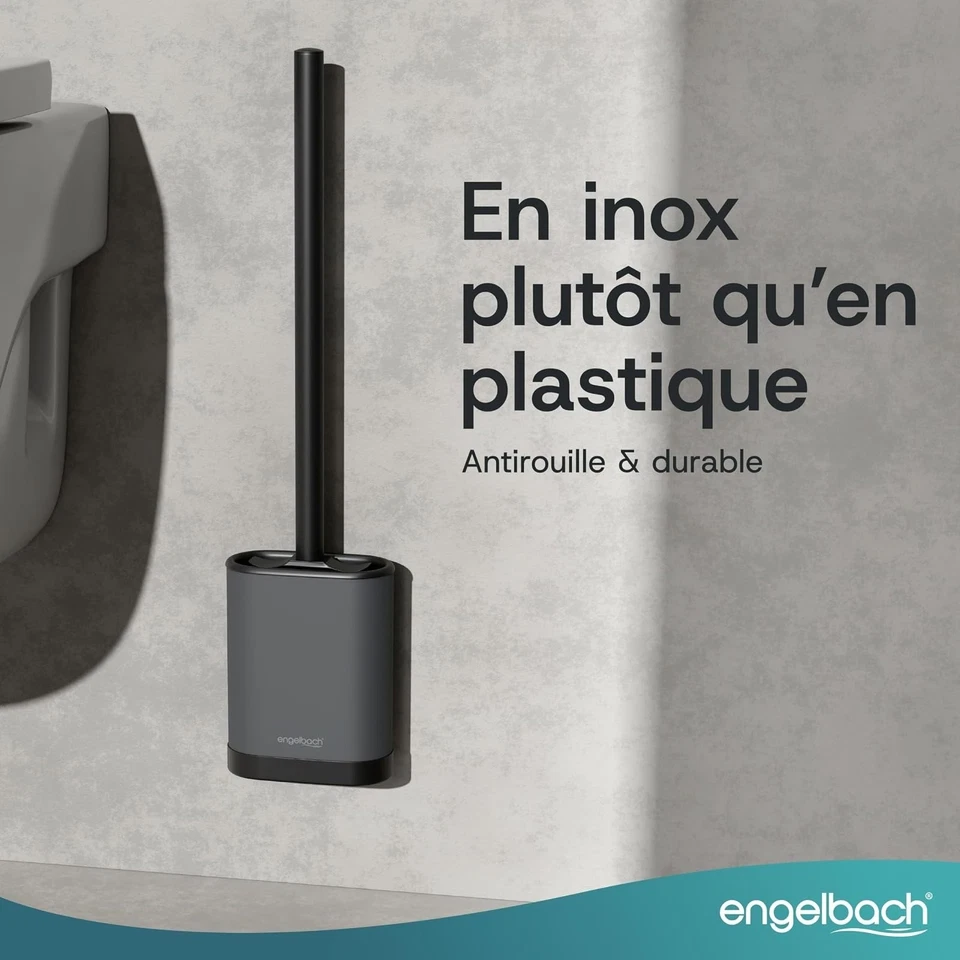 Engelbach Brosse WC Silicone Acier Inoxydable Antibactérienne Murale - Photo 2/4