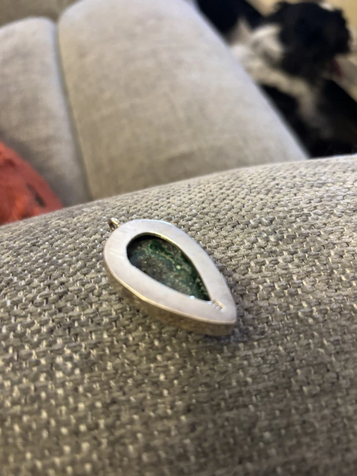 Colgante oxidado lágrima gema malaquita real de México de plata de ley 925 vintage Foto 2 de 4