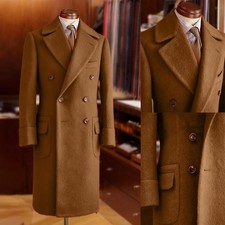 Business Men Overcoats Wool Blend Double Breasted Long Coats Casual Work Wear