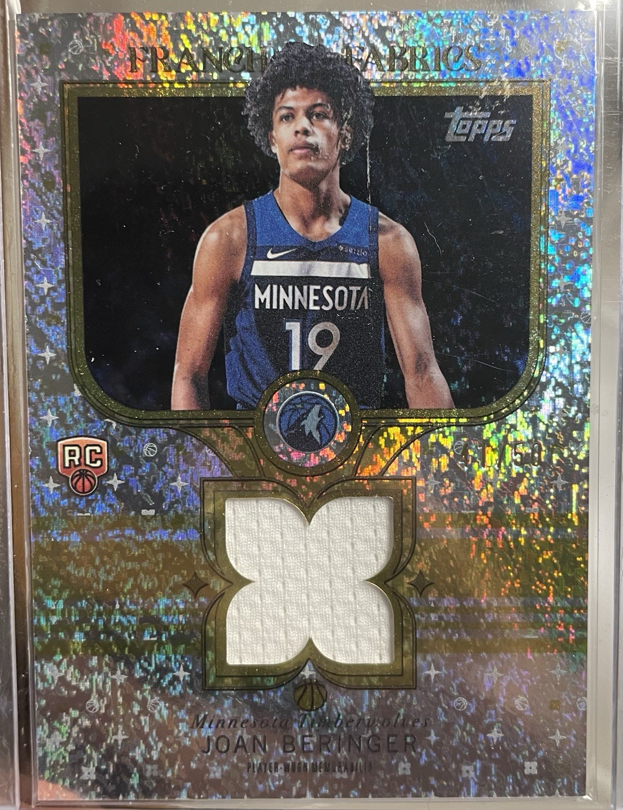 2025-26 Topps Franchise Fabrics Gold Holo Foil RC Joan Beringer Timberwolves /50