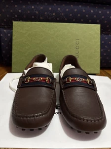 Authentique mocassin mocassin de conduite homme Gucci cuir marron Ayrton Horsebit