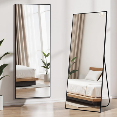 64'' Full Length Mirror with Stand, Black Aluminum Frame for Home Decor