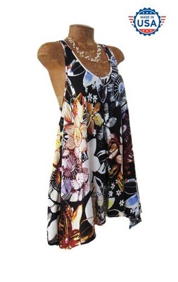 Gorgeous Night Blooms in Paradise ''TRIBECA'' Racerback Scoop Hi-Lo Tank LARGE