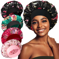 4PCS Satin Bonnet, Bonnets for Women, Silk Hair Bonnet for Sleeping, Wide Band S