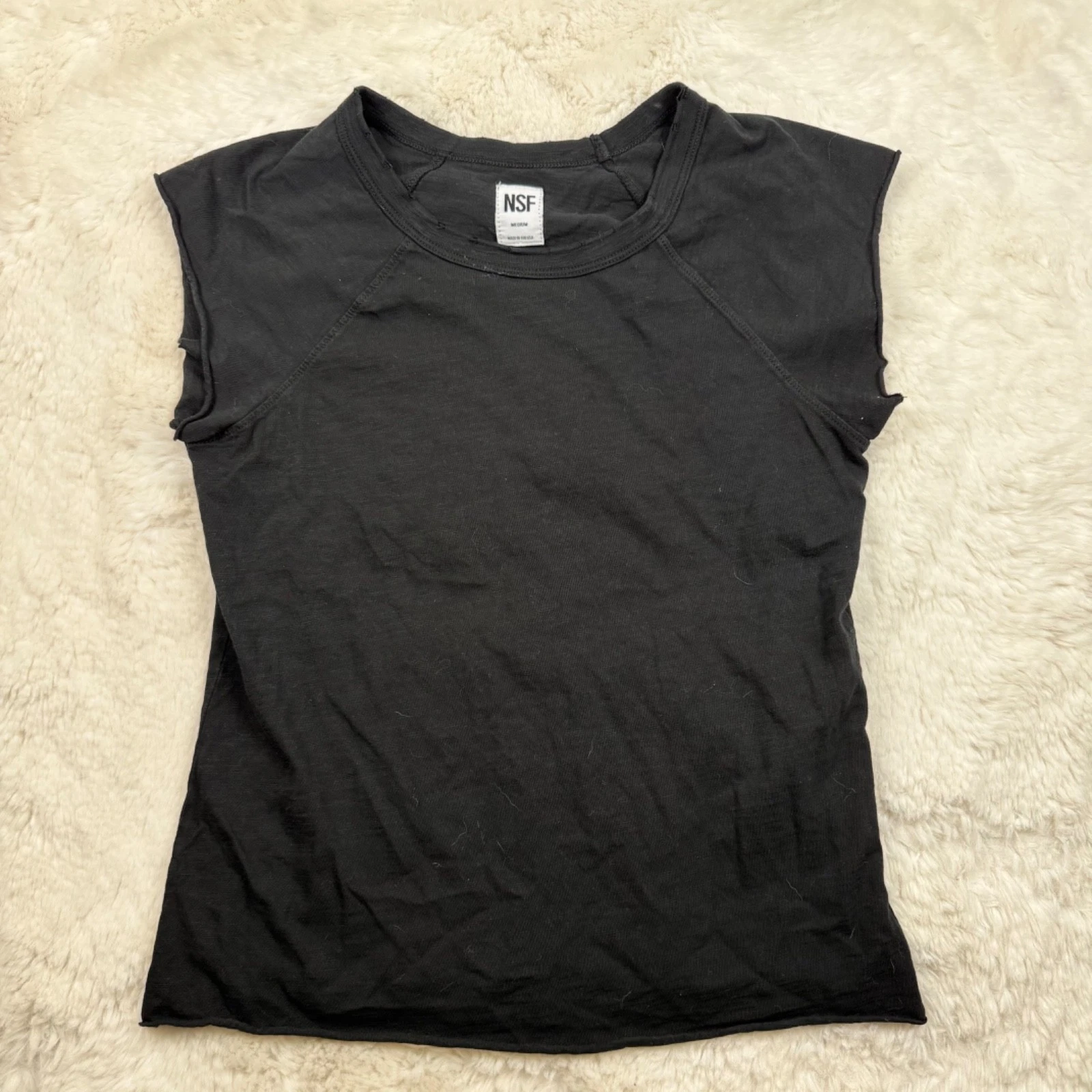 NSF Made in USA Cotton Chloe Fitted Raglan Muscle T-Shirt Black Medium