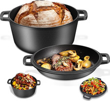 Cast Iron Dutch Oven?2-In-1 Pre Seasoned,Dutch Baking Pot with Pan Lid, Cast Iro