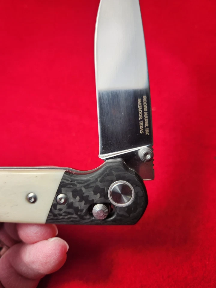 Cuchillo Moore Maker USA 5109 SL bloqueo trasero hueso blanco bloqueo pulgar nuevo en caja Foto 4 de 4